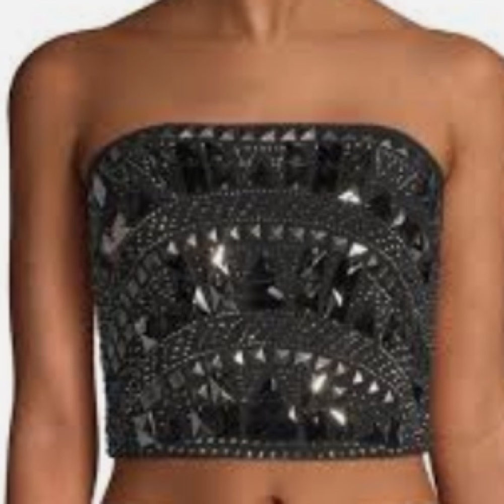 Ramy Brook geometric beaded strapless bustier szL